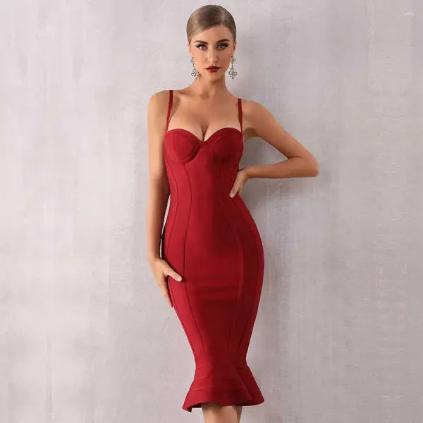 Abiti casual Seamyla 2024 Donna Elegante Tromba Sirena Abito da sera Party Bandage Sexy Spaghetti Strap Bodycon Club