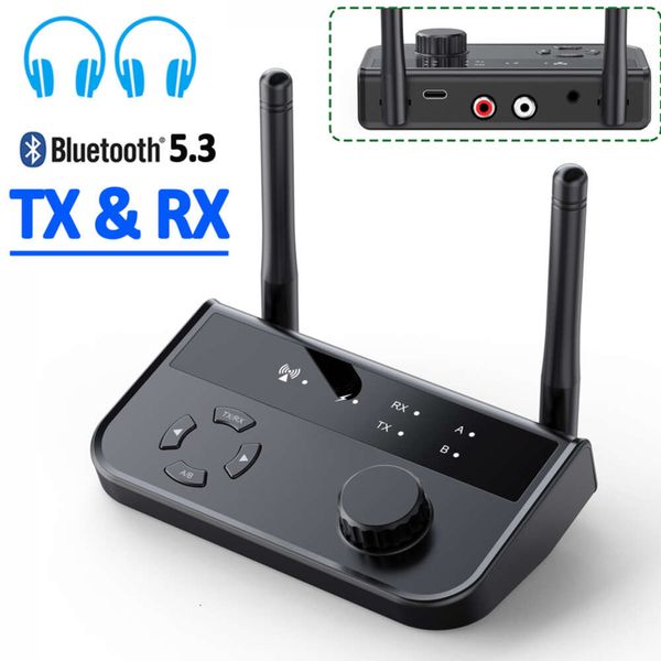 Receptor transmissor de comunicações 2 fones de ouvido trabalhando juntos Bluetooth V5.3 3,5 mm AUX Jack RCA Adaptador de áudio e música sem fio
