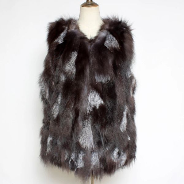 Pelz Frauen Mode echte Silberfuchsweste Mode warme lässige Gilet -Mantel -Marke Fluffy Real Pelz Weste Custom in jeder Größe