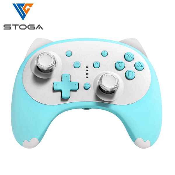 Gamepads stoga wiirless bluetooth auto turbo despertar up gamepad pc desenho animado kitty 6axis gyroscop controlador para nintendo switch