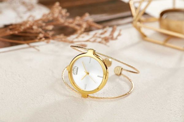 Женские часы 2023, новинка, повседневная мода, простой круглый стальной браслет для девочек, кварцевый браслетL2402
