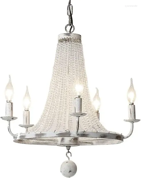 Lustres Interior Chandelier Shabby Chic Branco Criativo Retro Cristal Pendurado Contas de Luz e Espumante