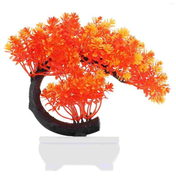 Flores decorativas interior vaso artificial planta escritório bonsai árvore decorações vermelhas vegetação de plástico