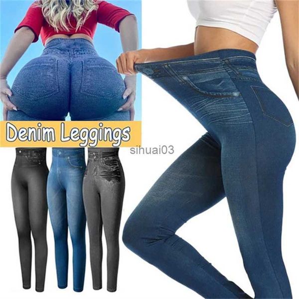 Pantaloni da donna Capris Leggings in denim imitazione super elasticizzati a vita alta Jeans dimagranti da donna Pantaloni a matita elasticizzati casual Jeggings push up in denim