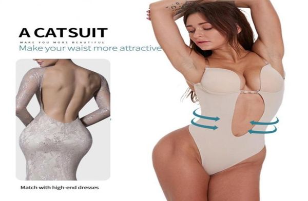 Sexy bodysuit completo decote em v profundo corpo shaper sem costas cintura baixa tanga senhoras pura cintas push up sutiãs sem costura corpo lingerie7349337