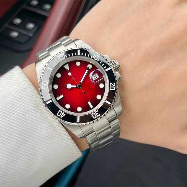 Orologio rosso Orologi di design da uomo Specchio zaffiro 41 mm Meccanico automatico 8215 Movimento Nottilucente Cinturino in acciaio inossidabile Orologio da polso da lavoro Colori multipli