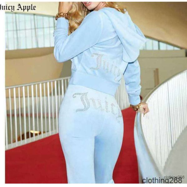 2024 Juicy Apple Damen-Trainingsanzüge Veet Nähanzüge Outfit Zweiteiliges Jogging-Velours-Sweatshirt mit Hoodie-Hosenanzug Damen 688yy