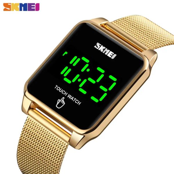 Saatler skmei led dokunmatik izle erkekler kavisli mirro tasarım kol saati mens su geçirmez paslanmaz çelik saat moda dijital reloj hombre 1532