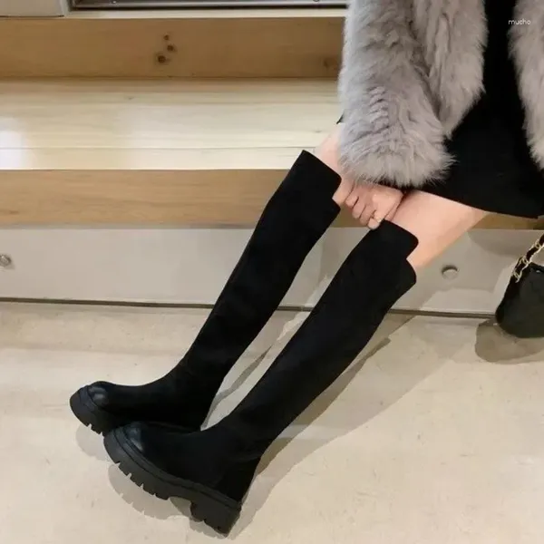 Botas outono inverno mulheres alta moda preto cáqui longas botas femininas conforto fundo grosso senhoras elegantes sobre o joelho