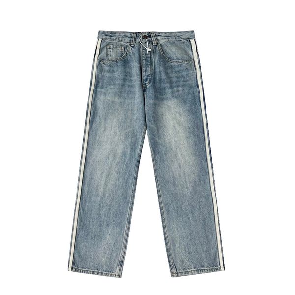 Mens Designer BLCG LENCIA X AD Make Old Washed Jeans Straight Stone Lavado Calças Coração Carta Lavado Destruído Mulheres Homens Jeans Straight Jeans