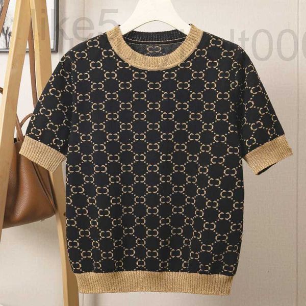 Suéteres femininos designer yang mi star novo suéter em 2022 inverno ouro malha camiseta pulôver manga curta mulheres 298z bvxd