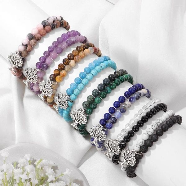 Charm Armbänder 2 Teile/satz Boho Baum des Lebens Für Frauen Männer Naturstein 6mm Perlen Armband Handgemachte Freundschaft Armreifen Schmuck