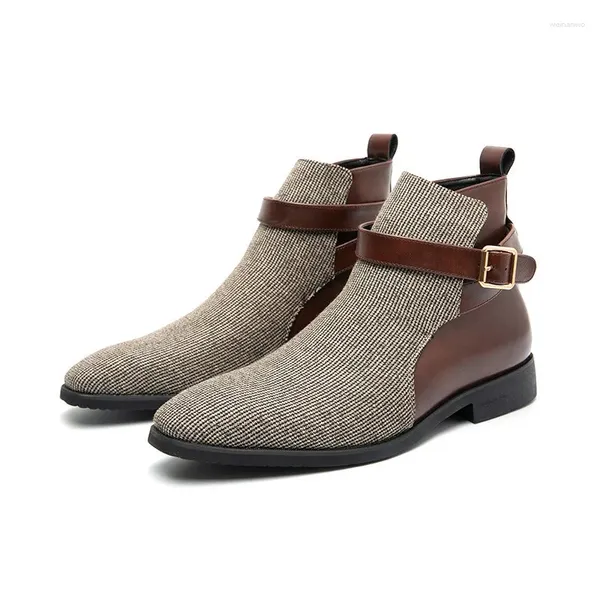 Botas Plus-Size Sapatos de Moda Masculina Outono Pontudo Negócio Camurça Cor Correspondência Fivela Diariamente Homens Tornozelo M1058