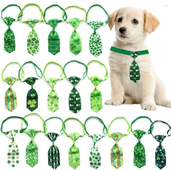 Abbigliamento per cani 30/50 pezzi Giorno di San Patrizio Cucciolo Papillon per animali Cravatta Modello a trifoglio Elastici per peli di gatto Accessori per toelettatura Cravatta