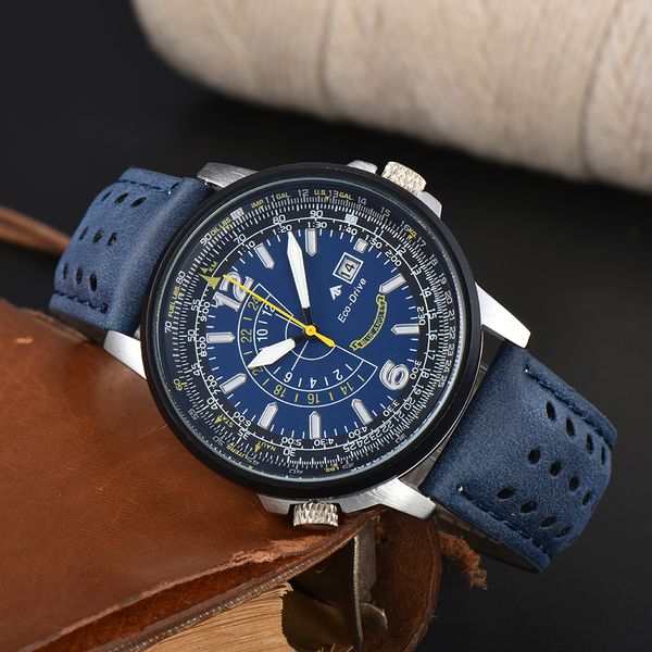 Sportmänner Uhren Quarz Bewegung Japan Batterie Eco Drive Lifestyle wasserdichte Männer Watch Luminous Designer Armbanduhr Leder -Leder -Handband Montre de Luxe