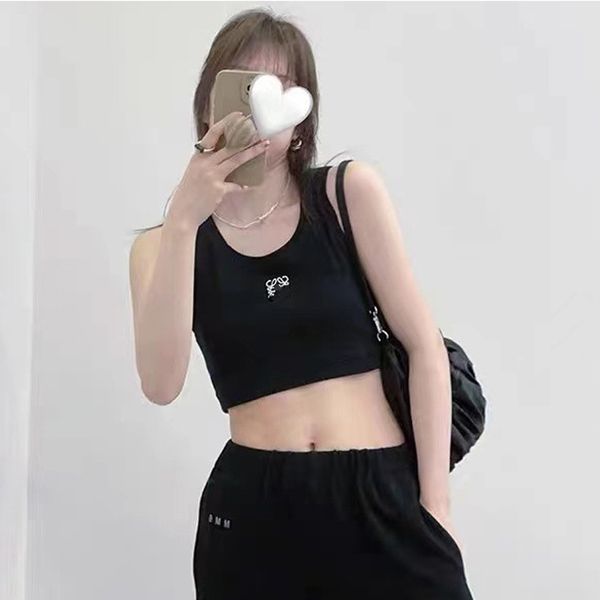 Camisoles bayan üstü tank üst anagram normal kırpılmış pamuk jersey camis dişi femme örgü tees tasarımcı nakış örgü yelek spor nefes alabilen yoga yelek