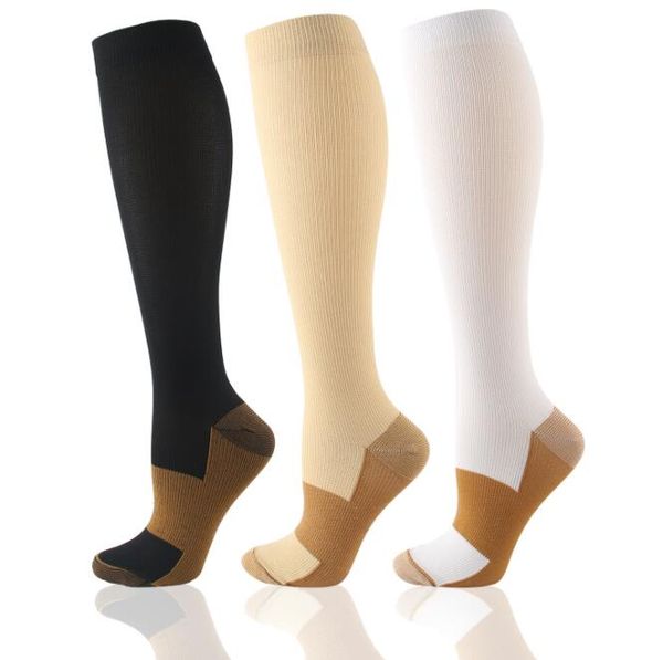 Männer Frauen Kupfer angereicherte Kompressionssocken 20-30 mmHg Anti-Ermüdungs-Bein Wadenfuß abgestufte Stützsportstrümpfe Patchwork Lange Socken S-XXL