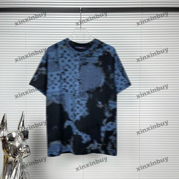 xinxinbuy Herren Designer T-Shirt 2024 Tie Dye Letter Speckle Print 1854 Kurzarm Baumwolle Damen Blau Schwarz Weiß Grün Khaki XS-L