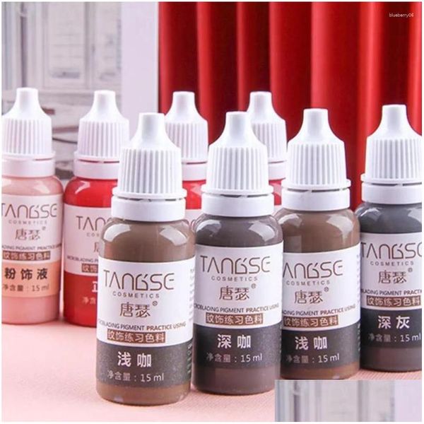 Inchiostri per tatuaggi Set di inchiostri per pratica Trucco permanente Sopracciglio Labbra Linea degli occhi Per il corpo Bellezza Forniture artistiche Pigmento di colore 15 ml Consegna a goccia Guarisci Otfim