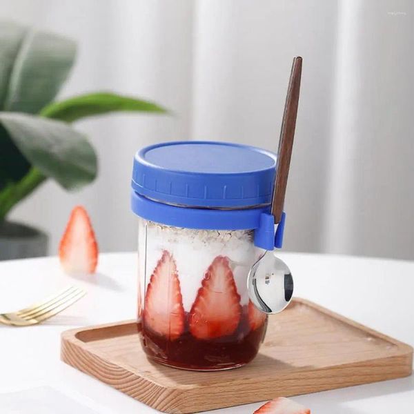 Weingläser Löffel Aufbewahrung Frühstücksschalen Glas Haferflockenbecher mit Skala -Design für über Nacht