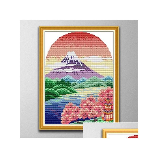 Handwerkswerkzeuge Fuji Mountain 2 handgemachte Kreuzstich-Stickerei-Handarbeitssets, gezählter Druck auf Leinwand Dmc 14Ct /11Ct Drop Delivery Ho Dh9Ac