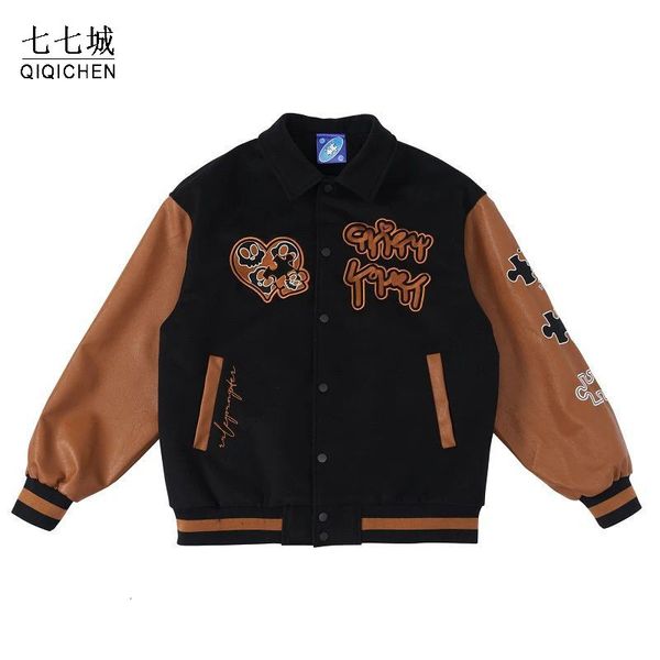 Baseball Varsity Jackets Homens Mulheres Vintage Puzzle Bordado College Bomber Jacket College Casual Solto Hip Hop Casaco Unissex 240222