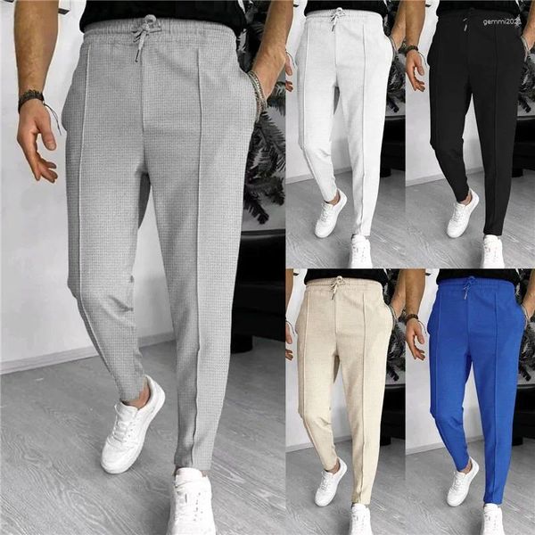 Pantaloni da uomo sportivi slim lunghi da uomo primavera estate colore puro con coulisse cravatta per il tempo libero pantaloni dritti casual semplici