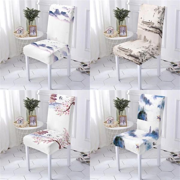 Cadeira cobre elementos chineses estilo cadeiras capa para jantar paisagem padrão poltronas caso casa slipcover removível