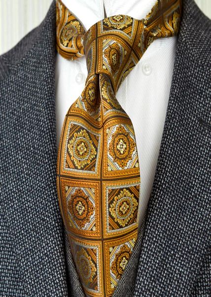Intero F17 Giallo Nero Arancione a quadri floreali Cravatte da uomo 100 seta jacquard tessuto abito squisito regalo per uomo fatto a mano1942694