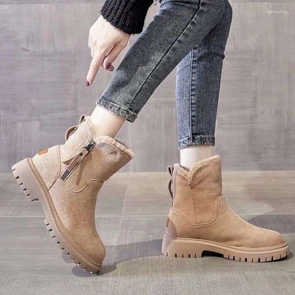 Botas WOWI KCKS 2024 Inverno Sapatos Quentes Mais Veludo Pele Feminina Um Algodão Impermeável Neve Mid-Tubo