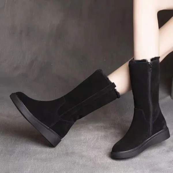Stiefel Damen-Wildleder-Schuhe mit hohen Absätzen und informellen Keilabsätzen, Halbzuckerrohr-Herbst- und Winter-Neuheit im koreanischen Stil