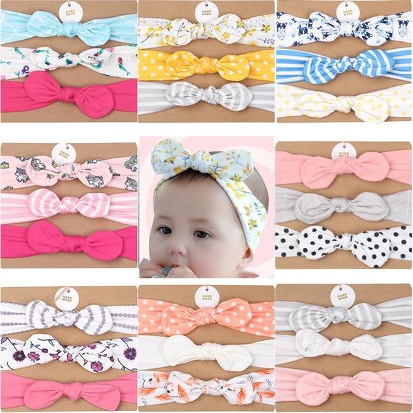 Haarschmuck 3 teile/los Dot/Streifen/Druck Blume Cartoon Elastische Bogen Stirnbänder Kleinkind Turban Band Baby Mädchen Bögen