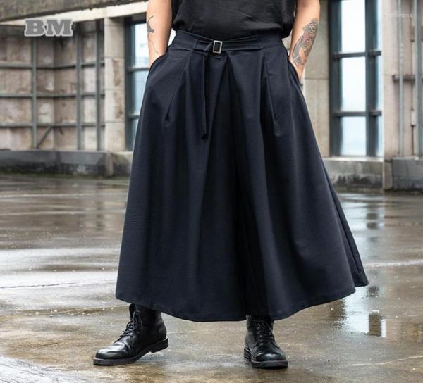 Pantaloni da uomo 2022 Dark Fashion Hakama giapponese Harajuku coppia pantaloni oversize coreano sciolto Plus Size culottes neri uomo Wo3507882