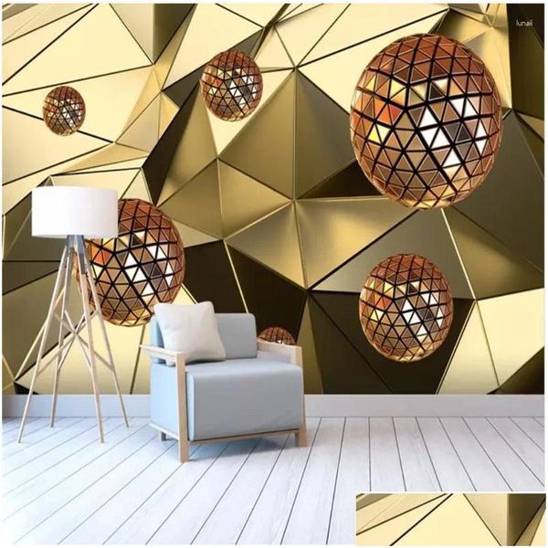 Wallpapers moderno abstrato dourado sier geometria mural papel de parede para sala de estar quarto escritório paredes 3d papéis de parede decoração de casa gota dhhvu