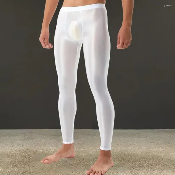 Männer Hosen Männer U Convex Bulge Pouch Seidig Glatt Slim Fit Hohe Elastische Weiche Atmungsaktive Mittlere Taille Einfarbig Lange Jonhs Männliche Leggings