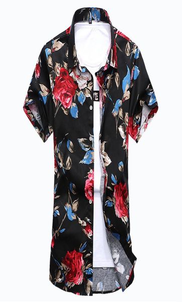 Camicia da uomo grassa a maniche corte a maniche corte con fiori in raso da uomo nuova M7xl6512067