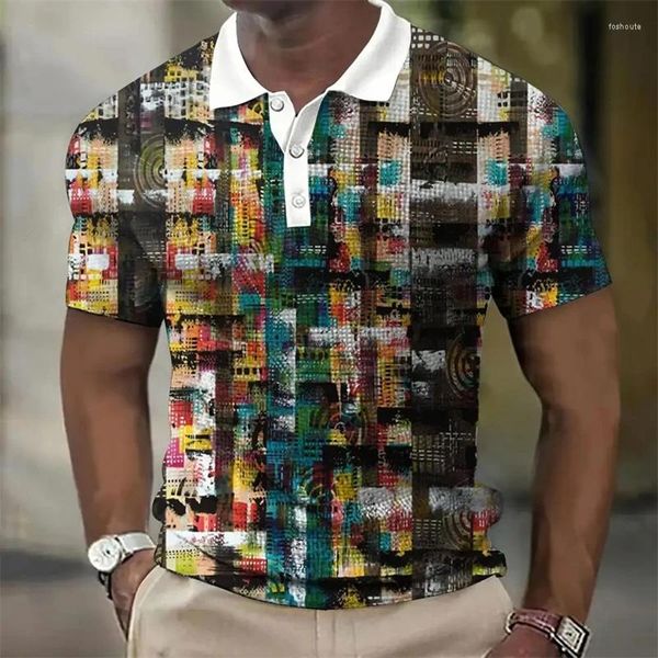 Polos masculinos moda tendência roupas masculinas impressão 3d colorido xadrez crianças y2k tops streetwear oversized solto unisex camisas polo lapela camisa