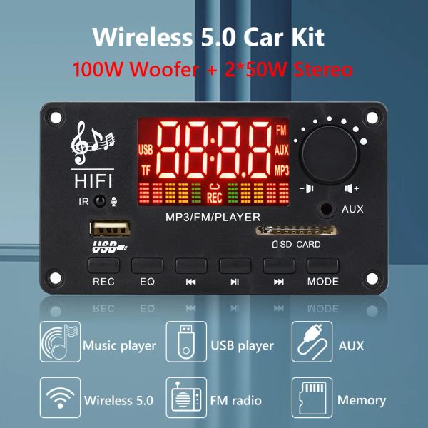 Jogadores 12V BluetoothCompatível 5.0 Decodificador Board 2x50W Stereo Mp3 Decoding Board 100W Amplificador WMA Wav Mp3 Player com Controle Remoto