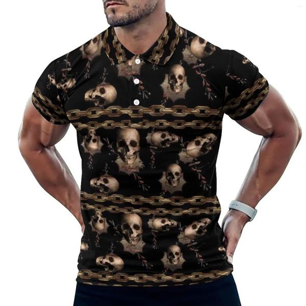 Polos masculinos steampunk crânio casual camisa polo corrente de ouro ediemagic guilding t-shirts mangas curtas data gráfica elegante topos de grandes dimensões