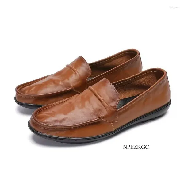 Sapatos casuais marrons homens mocassins italianos deslizamento em apartamentos masculinos respirável couro genuíno masculino condução