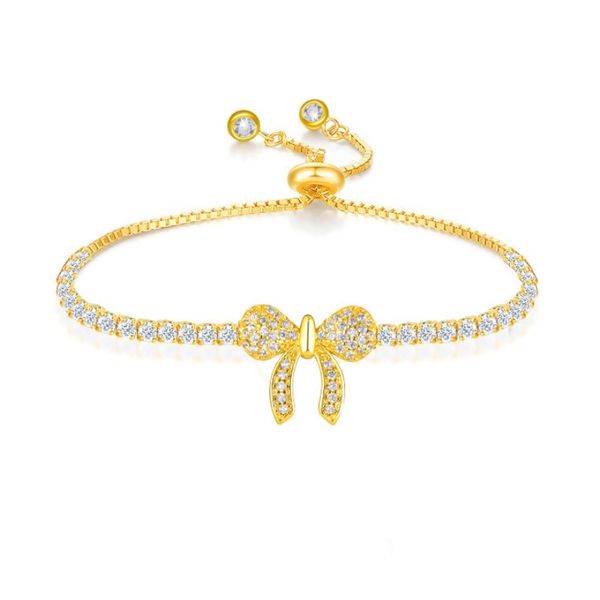 Braccialetti da donna dal design dolce Cavigliere per la festa Cavigliere con fiocco in oro giallo bianco 18 carati placcato Bling CZ Bracciale per la sposa per la festa di nozze