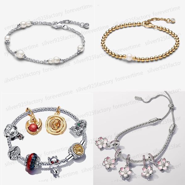 NOVOS braceletes de grife presente para meninas DIY fit pandoras Games of Thrones Conjunto de pulseiras pendentes de ouro com pérolas, brincos de joias pretas brilhantes, pulseira de tênis para mulheres