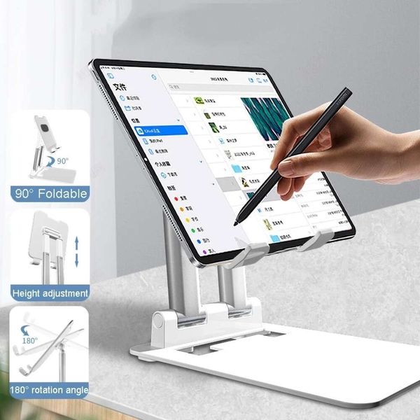 Comunicazioni Supporto per tablet PC in metallo Supporto da scrivania allungabile pieghevole con doppio supporto per Ipad Huwai Samsung Xiaoim Pad