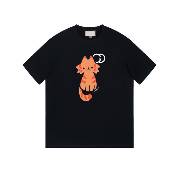 Karikatür Oturma Kedi Baskı Kısa Kollu Tasarımcı Ggity Moda T-Shirt İlkbahar Yaz Erkek ve Kadın Trendi Saf Pamuk T-Shirt