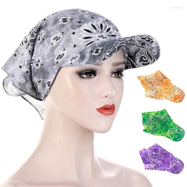 Ampla borda chapéus multi-colorido caju flor lenço quadrado chapéu com para mulheres homens sol viseira protetor solar lenço ao ar livre headband boné
