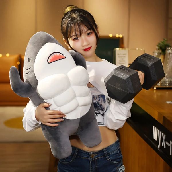 Cuscini 4560 cm Kawaii Muscolo divertente Muscolo peluche cuscino abbraccio abbraccio cuscino di squalo di squalo da bagno bambola da regalo per ragazzi ragazza per ragazzi