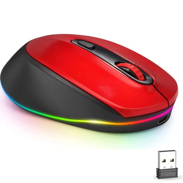 Mouse Jomaa Mouse wireless ricaricabile Mouse retroilluminato a LED 2.4G per computer portatile Mouse silenzioso Mouse da gioco ergonomico rosso