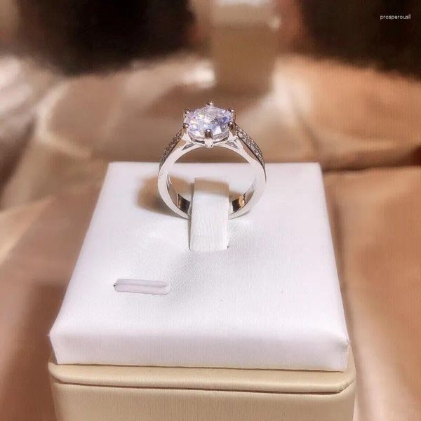 Cluster-Ringe, Diamantring für Damen, Hochzeit, 925er Silber, hohe sechs eingelegte Zirkone, Verlobungsantrag, Schmuck, Geschenk