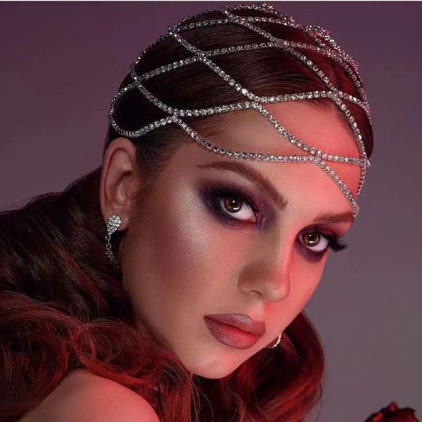 Oco strass malha headpiece casamento cabeça corrente jóias para mulheres luxo cristal cabeça boné chapéu acessórios para o cabelo 240223