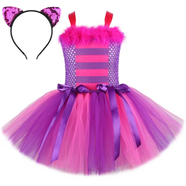 Fantasias cheshire gato tutu vestido garotas halloween carnaval para festa no país de maravilhas para o país de fada